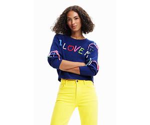Desigual I Love Me Chunky Knit Slouchy Sweater Blue/Striped 23SWJF38