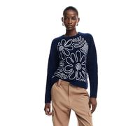 Desigual Women's Woman Flat Knit Thick Gauge Pullover Sweater, Blue, XL