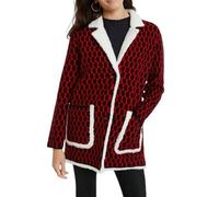 DESIGUAL Jers Denver Women's Coat L Red Pattern Tricot Fleece Button Loose