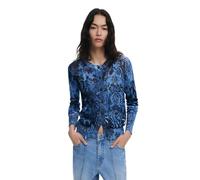 Desigual Kassidy Fitted Fine Knit Patterned Cardigan 25WWJF12 Blue