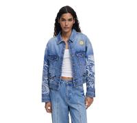 Desigual Lander Blue Denim Trucker Jacket with Oriental Embroidery 25WWED07