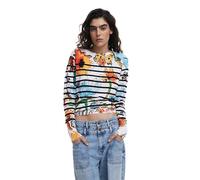 Women's Desigual Leknes Jersey Pullover White - Multi - Size: MEDIUM