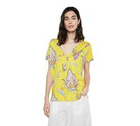 Desigual Lemark Yellow Blue Paisley V-Neck Tshirt SS21 Style 21SWTKD5