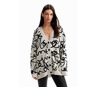 Desigual Lettering Oversized Monochrome Cosy Cardigan 23WWJF40 White