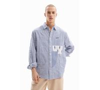 Desigual Men's CAM_Louis T-Shirt, Blue, Collar Size: 17.5