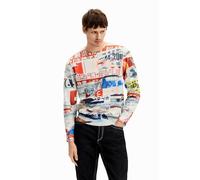 Desigual Men's Man Flat Knit Thin Gauge Sweater Sweatshirt, White, M
