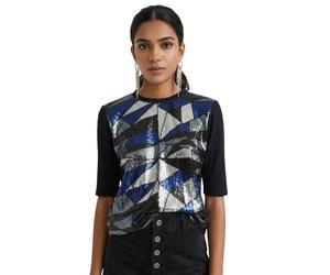Desigual Mirror Women's Sequin Cut Out Back Blouse XL