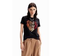 Desigual Mixed Animal Print Heart Design Tshirt 23WWTKBR Black
