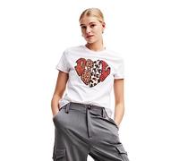Desigual Mixed Animal Print Heart Design Tshirt 23WWTKBR White