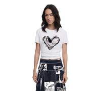 Desigual Newspaper Print Heart Tshirt in Black/White 25WWTK04