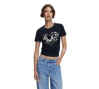 Desigual Newspaper Print Heart Tshirt in Black/White 25WWTK04