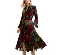 Desigual Nira Khaki & Contrast Pattern Long Sleeve Winte Shirt Dress 26WWVW33