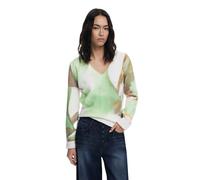 Desigual Oulu Soft Watercolour Effect V-Neck Jumper25WWJF13 Green