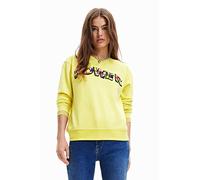 Desigual , Yellow Long Sleeve Sweatshirt with Logo ,Yellow female, Sizes: XL, L, 2XL