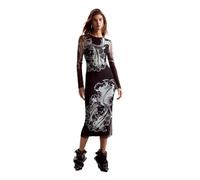 Desigual Reims Lacroix Long Fitted Abstract Print Tulle Dress 26SWVK53 Black