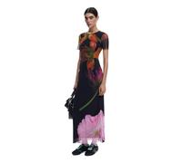 Desigual Roterdam Long Fitted Floral Tulle Dress 25SWVK12 Black