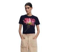 Desigual for woman. 25SWTK24 T-shirt big flower blue (L), Casual, Cotton, Short sleeve