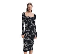 Desigual Valencia Black Ribbed Fitted Midi Dress with Lettering 25SWVK05