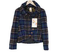 DESIGUAL Women Jacket 38 Blue Wool Blend Checked Long Sleeved Single-Breasted