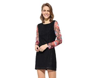 Desigual Women's Black Contrast Sleeves Pichi ML Dress 46 UK 18