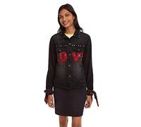 Desigual Women's Black Love Hearts Embroidred Studded Denim Jacket XS