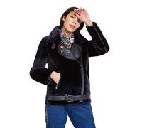 Desigual Women's Black Oslo Velvet / Faux Leather Biker Jacket 36