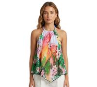 Desigual women's blouse, black top with neon halter stripes, size L
