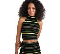 Desigual women's blouse, black top with neon halter stripes, size L
