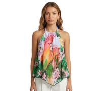 Desigual women's blouse, black top with neon halter stripes, size L
