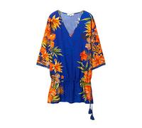 Desigual Women's Blue Corcega Tropical Kaftan Summer Beach Dress Floral 3/4 Sleeve M