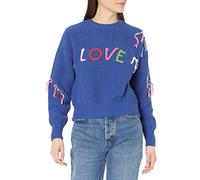Desigual Women's Blue Long Sleeve Crew Neck Sweatshirt, I Love Me Print, M