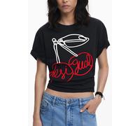 Desigual Womens Cherry Graphic Short Sleeve Tee - Black Cotton - Size Small