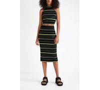 Desigual Women's Crop Top Tank Striped Knit Black Neon 22WWTKXC