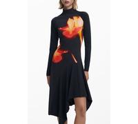 Desigual Womens Floral Print Asymmetric Dress - Black Cotton - Size Small