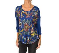 Desigual Women's Top Blouse Floral Short Sleeve Knit S 19SWTK92