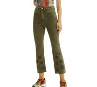 Desigual Womens Unicorn Jeans Khaki Flare Embroidered XS