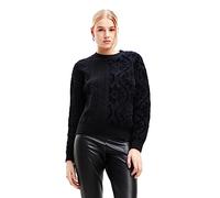 Desigual Women's Woman Flat Knit Thick Gauge Pullover Polo Sweater, Black, L
