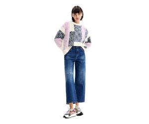 Desigual Women's Woman Flat Knit Thick Gauge Pullover Sweater White