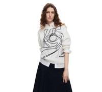 Desigual Women's Woman Flat Knit Thick Gauge Pullover Sweater, White, XL