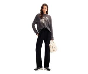 Desigual Women's Woman Flat Knit Thin Gauge Pullover Sweater, Black, L