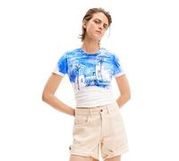 Desigual Women's Woman Knit T-Shirt Short Sleeve, Blue, L