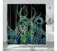 DESIHOM Black Nautical Octopus Shower Curtain Set, Cool Ocean Kraken Tentacle Shower Curtains for Bathroom, Funny Octopus Bathroom Decor Polyester Fabric-72" x 72"