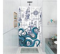 DESIHOM Blue Nautical Octopus Small Shower Stall Curtain Set, Funny Ocean Kraken Narrow Stand up Shower Curtains for Bathroom, Cool Beach Coastal Octopus Decor Polyester Fabric-36" x 72"