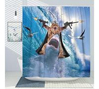 DESIHOM Funny Cat Extra Long Shower Curtains 84 Inches, Cat Riding Shark Theme Ocean Shower Curtain Set Fun Nautical Kids Bathroom Decor Polyester Fabric-72" x 84"