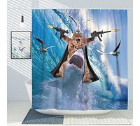 DESIHOM Funny Cat Shower Curtains for Bathroom Cat Riding Shark Theme Ocean Shower Curtain Cool Fun Animal Nautical Kids Bathroom Decor Polyester Fabric-72" x 72"