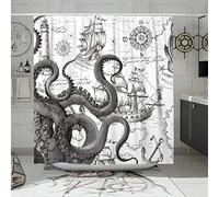 DESIHOM Grey Nautical Octopus Shower Curtain Set, Funny Ocean Kraken Shower Curtains for Bathroom, Cool Beach Coastal Octopus Decor Polyester Fabric-72" x 72"