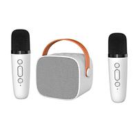 Desikixudy Mini with 2 Wireless Microphones for Kids Adults, 18 Pre-Loaded, Portable Bluetooth, White