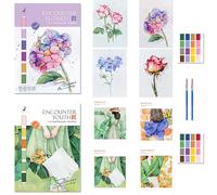 DESINIK Gouache Coloring Books for Adults and Teens - 2 Pack, Pocket Mess Free Gouache Painting Kit | Instant Gouache Kit for Adults-for Beginners and Professionals（Flower and Girl）-A4