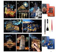 DESINIK Rainbow Scratch Painting Art Kit - Family Friendly Crafts for Adults and Children, DIY Craft Kit with 4 Tools and 8 Sheets of Paper, Ancient Cities Series Creative Gifts (European)