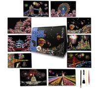 DESINIK Scratch Art Book for Adults-Rainbow Scratch Painting Art Kit, DIY Craft Kit with 1 Scratch Book and 4 Tools,Impression City Series